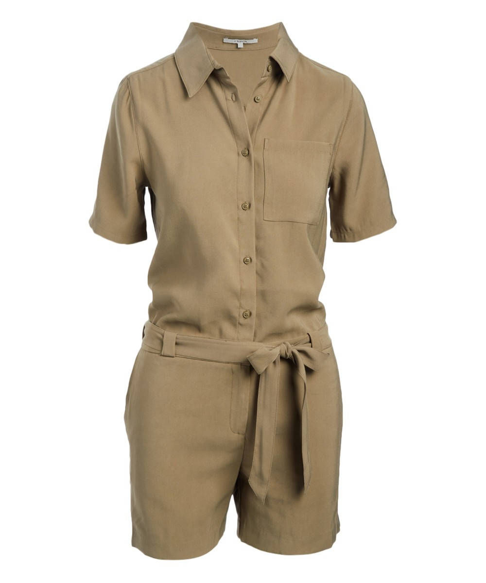 FRNCH Women's Rompers KHAKI - Khaki Tie-Waist Button-Front Romper - Women | Zulily