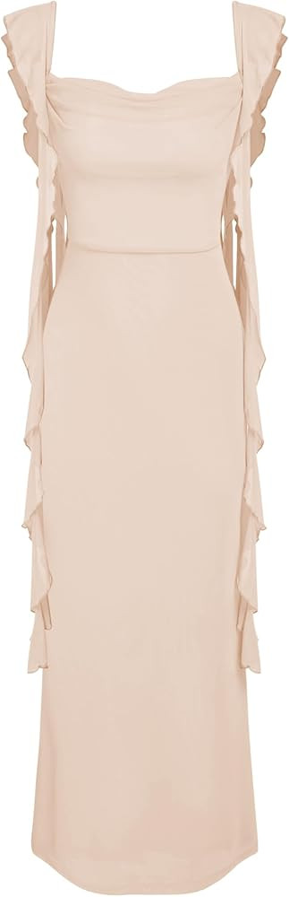 CIDER Formal Dresses for Women Wedding Guest Dresses Summer Maxi Dress Sleeveless Mesh Ruffle Coc... | Amazon (US)