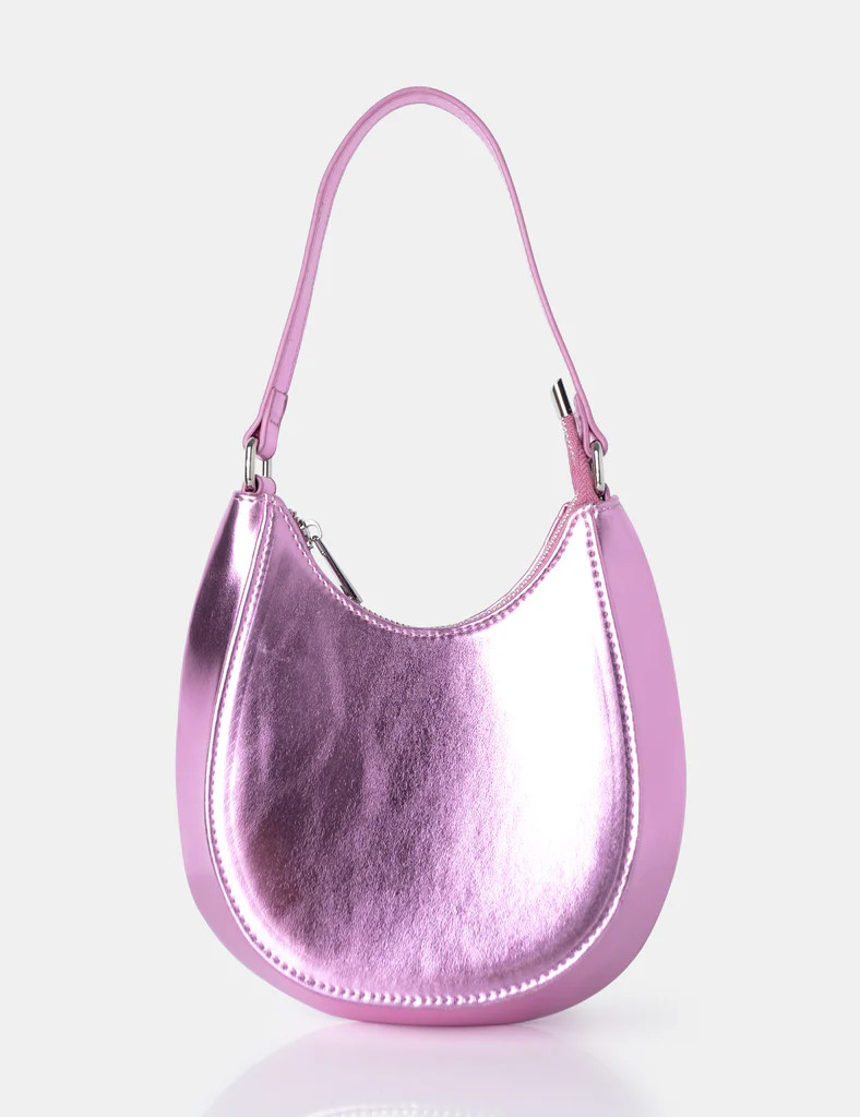 Zeta Metallic Pink Hobo Shoulder Bag | Public Desire