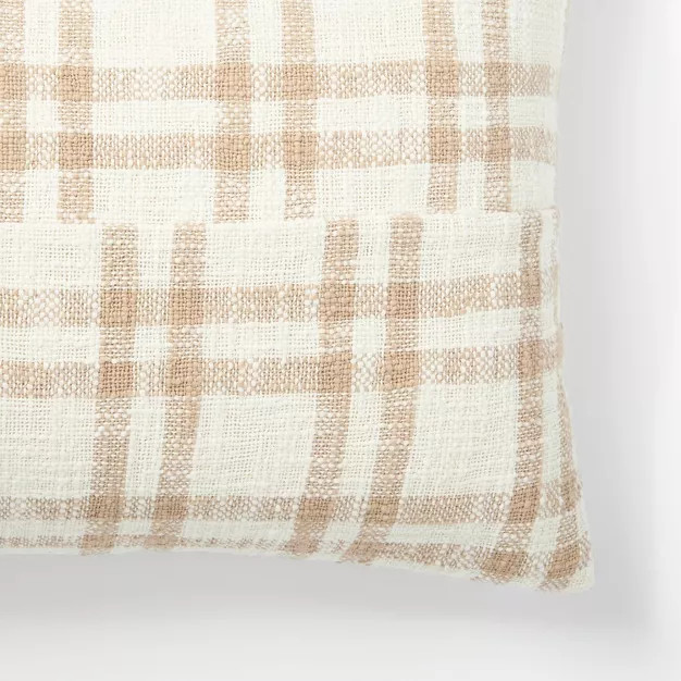 Woven Plaid Throw Pillow with Exposed Zipper Brown/Cream - Threshold™ designed with Studio McGe... | Target