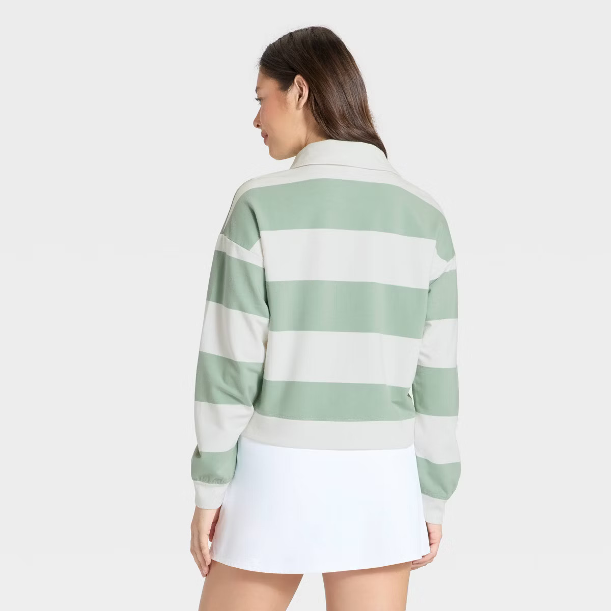 Women's Modal French Terry Polo Sweatshirt - All In Motion™ Sage Green/Cream L | Target