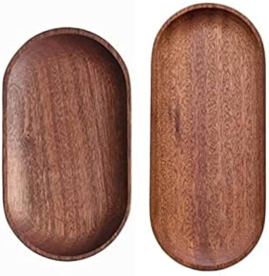 Mini Serving Tray for Jewellery Key Coin Set of 2, Oval Natural Wood Dessert Cup Tray, Small Wood... | Amazon (US)
