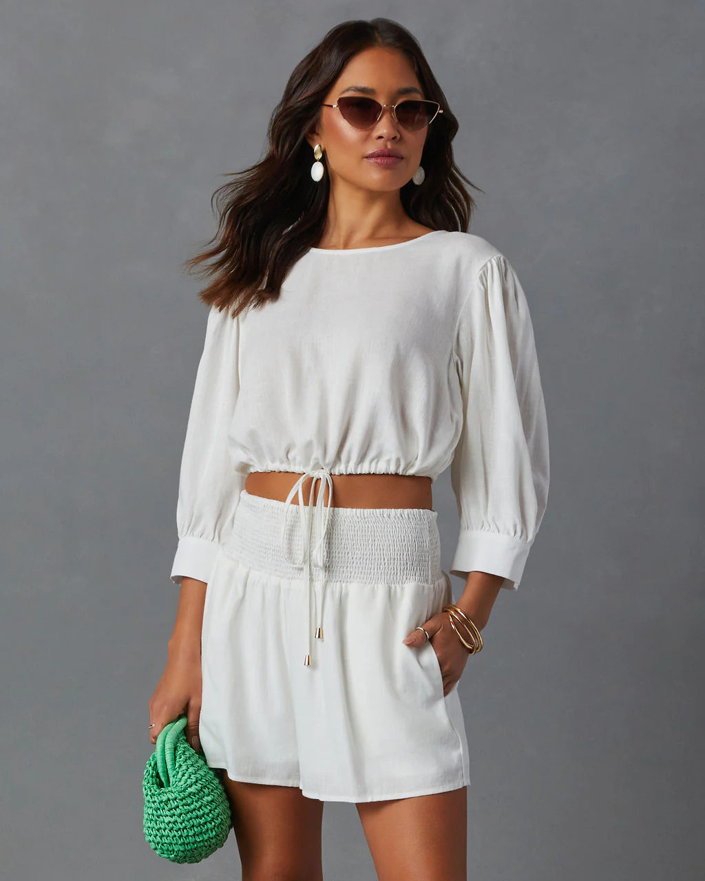 Joelle Linen Blend Front Tie Cropped Blouse | VICI