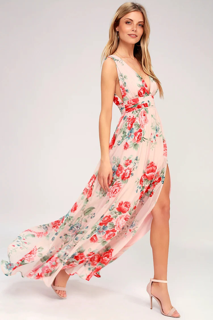 Garden Meandering Blush Floral Print Maxi Dress | Lulus (US)