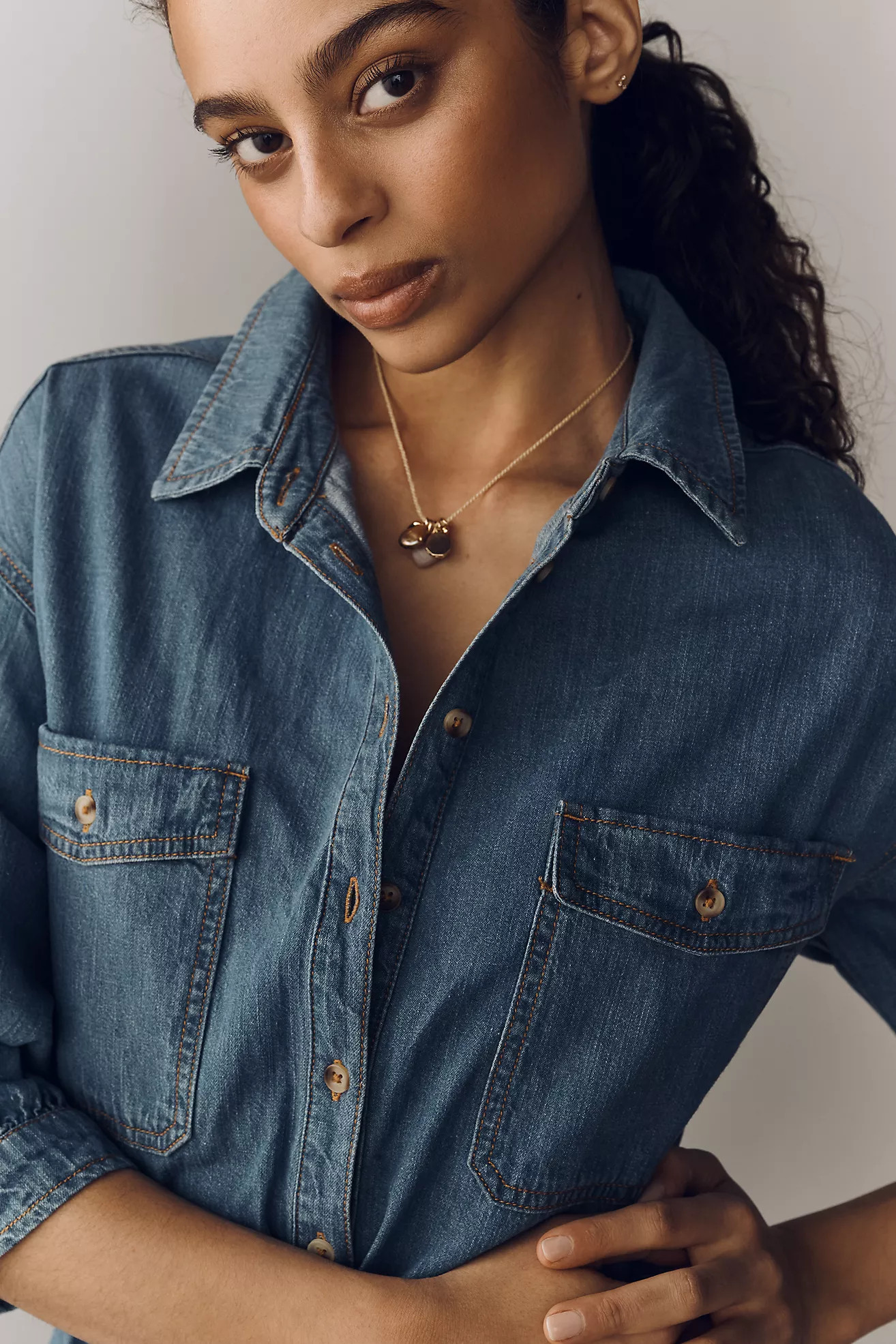 Pilcro Cotton Washed Denim Drawstring Romper | Anthropologie (US)