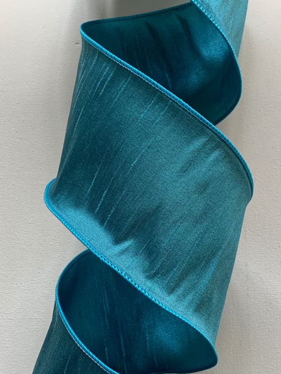 4 Turquoise Dupioni Ribbon  Wired Edges  Faux Silk  | Etsy | Etsy (US)