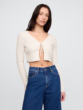 100% Cotton Cropped Tie-Front Cardigan | Gap (CA)