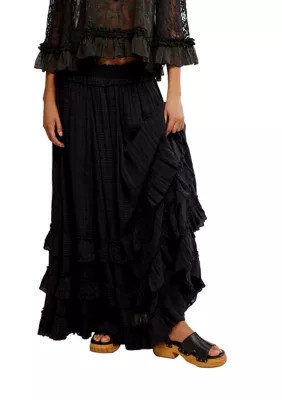 Free People Women's FP One Brynn Printed Maxi Skirt, Black, X-Large | Belk