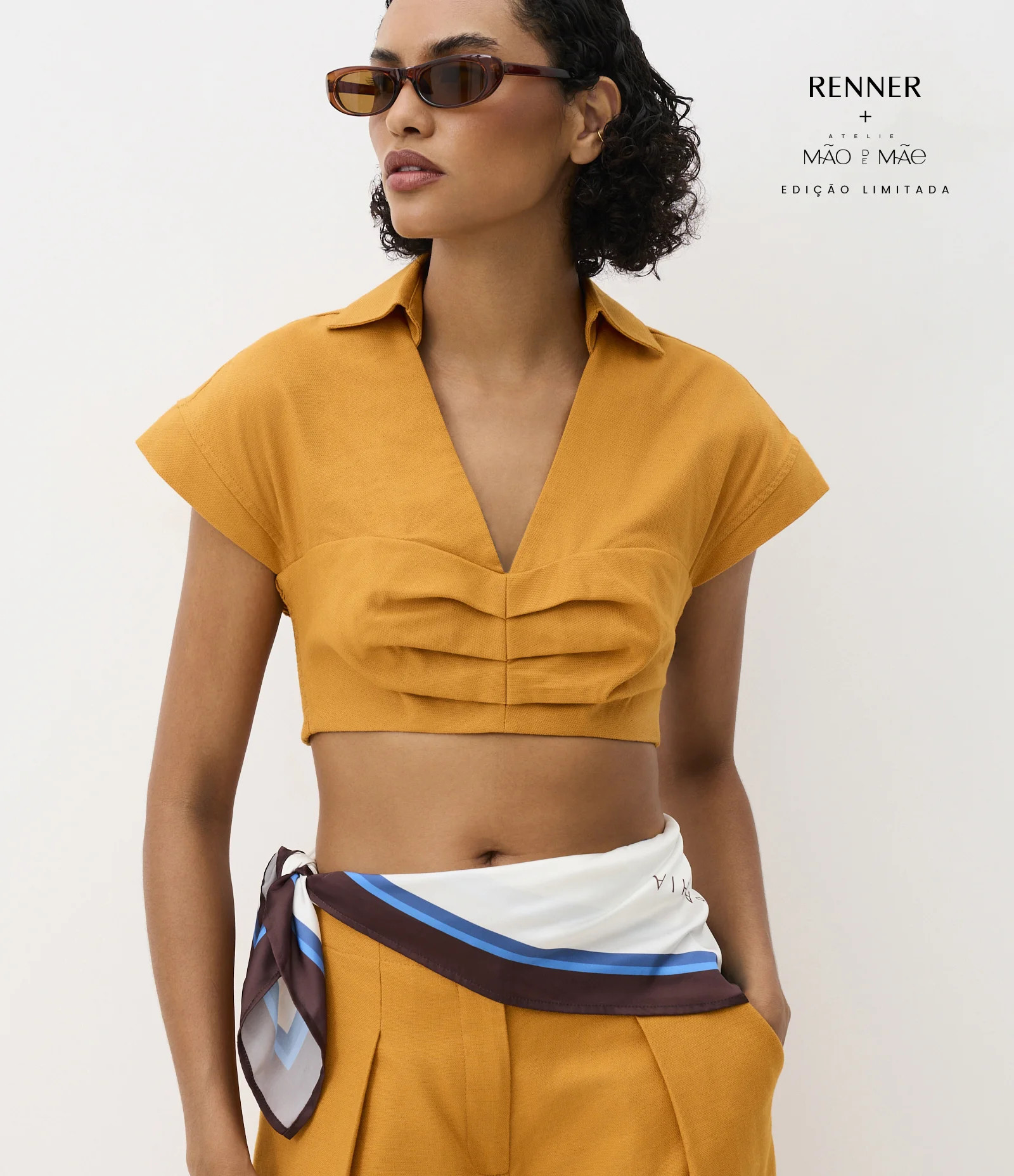 Camisa Cropped em Algodão com Linho e Pregas no Busto Amarelo - Lojas Renner | Renner (BR)