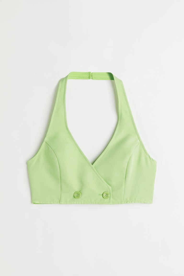 Halterneck Crop Top - Light green - Ladies | H&M US | H&M (US + CA)