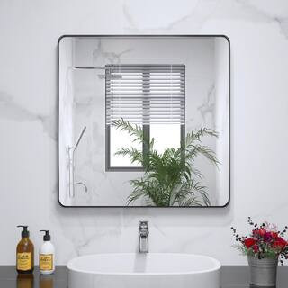 Klajowp 30 in. W x 30 in. H Large Rectangular Framed Wall Mounted Bathroom Vanity Mirror in Black... | The Home Depot