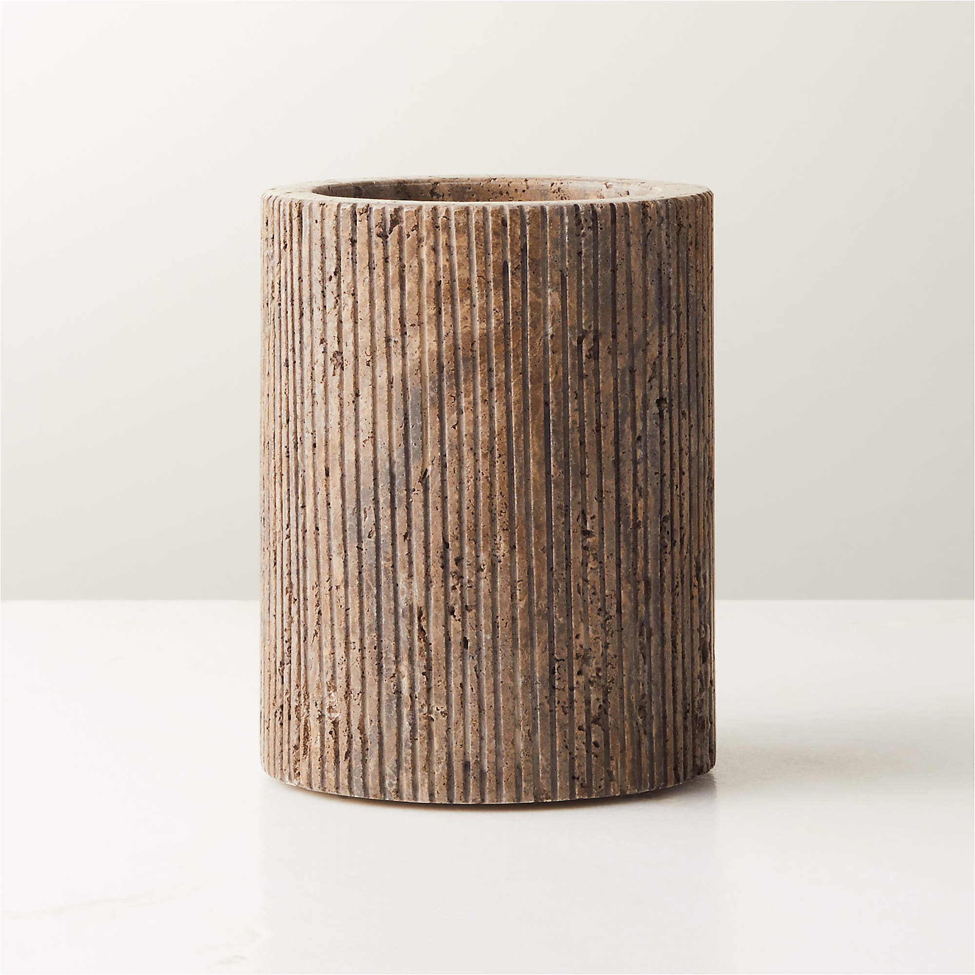 Pietra Grey Travertine Modern Pillar Candle Holder Large + Reviews | CB2 | CB2