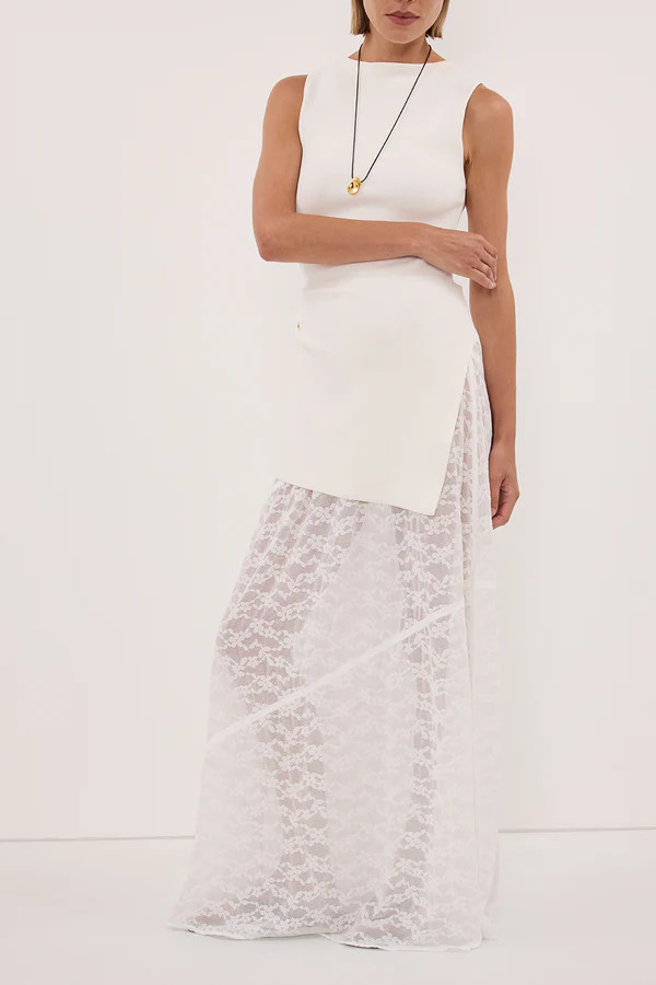 BELLE WHITE LACE MAXI SKIRT | DISSH