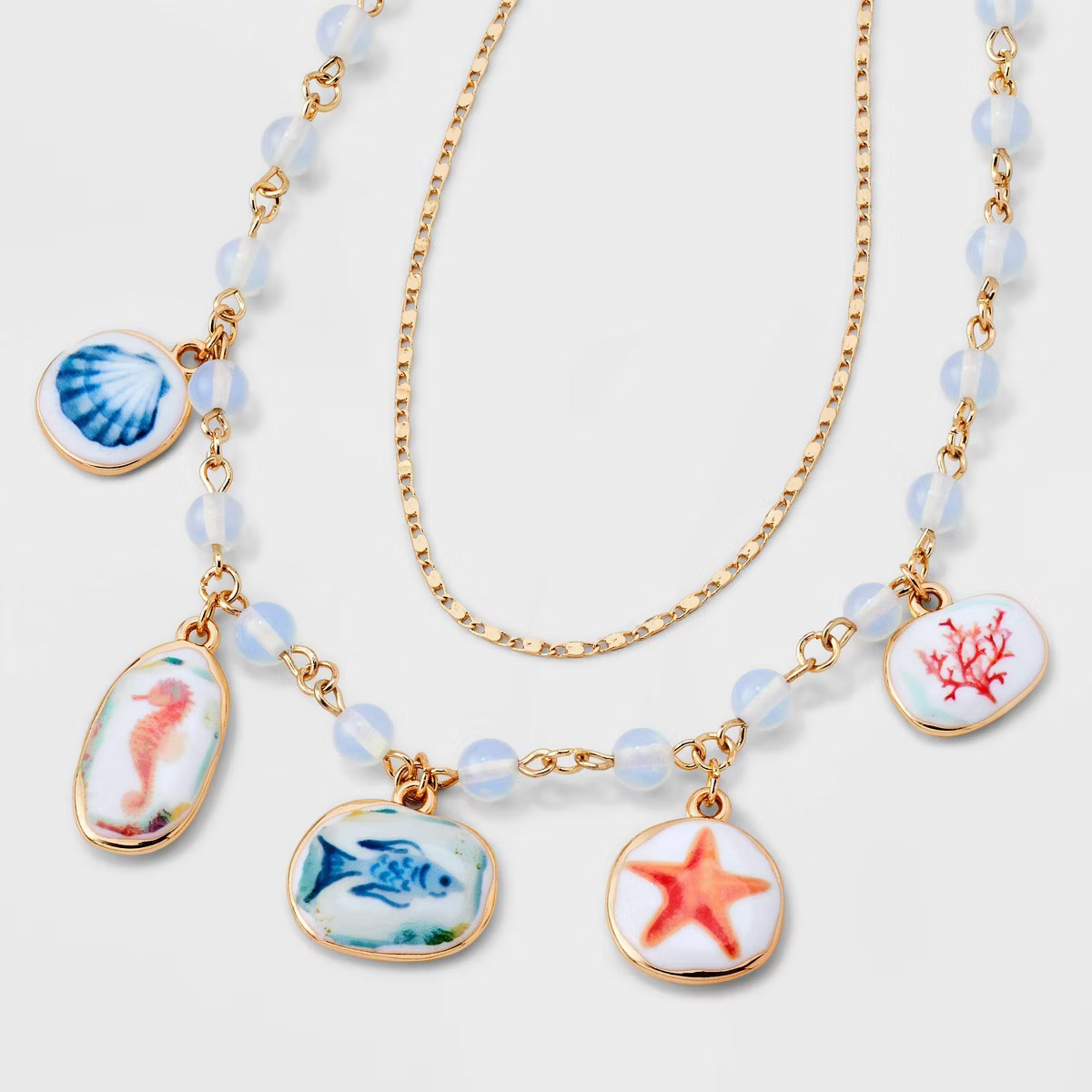 Sealife Charm with Semi Precious Moonstone Necklace - Universal Thread™ Gold/White: 16" Chain, ... | Target