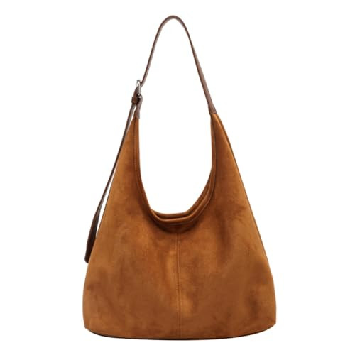 GETERUUV Suede Bags for Women Brown Suede Hobo Handbag Slouchy Bag Faux Suede Tote Bag Retro Suede Shoulder Bag Fall Purse | Amazon (US)