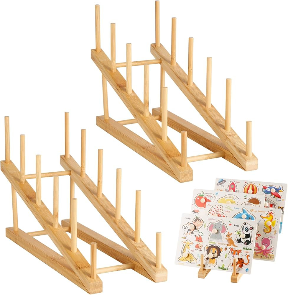2pcs Wooden Puzzle Storage Rack, Slope Puzzle Display Stand Hold Up to 10 Sets Non-Skidding Puzzl... | Amazon (US)