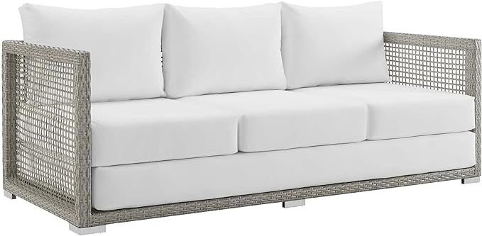 Modway Aura Outdoor Patio Wicker Rattan, Sofa, Gray White | Amazon (US)