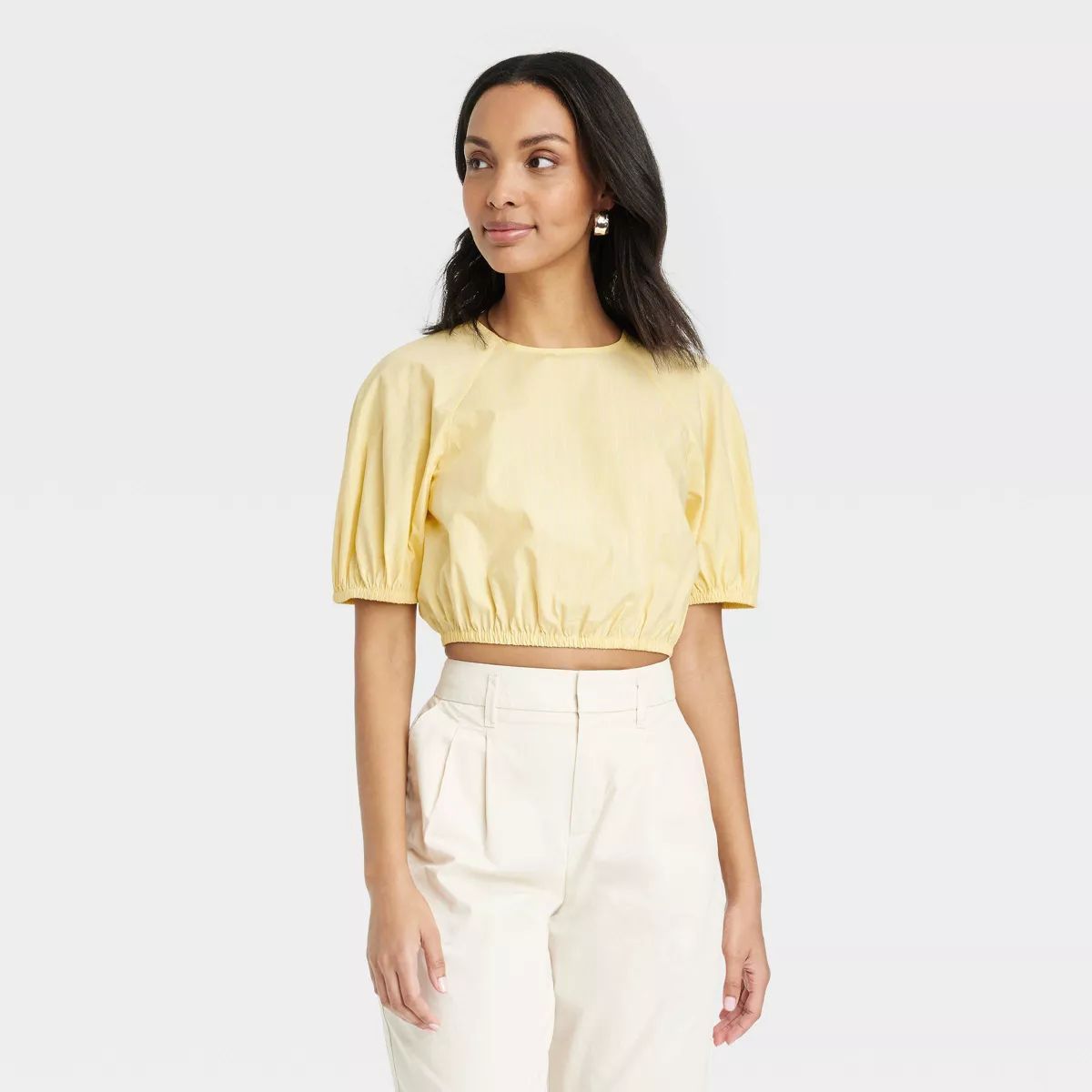 Women's Slim Fit Puff Short Sleeve Top - A New Day™ Yellow M | Target