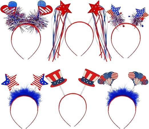 Lucleag 6 Pack 4th of July Headband, 4 of July Patriotic USA Star Hat Balloons Headwear Decor, Fo... | Amazon (US)