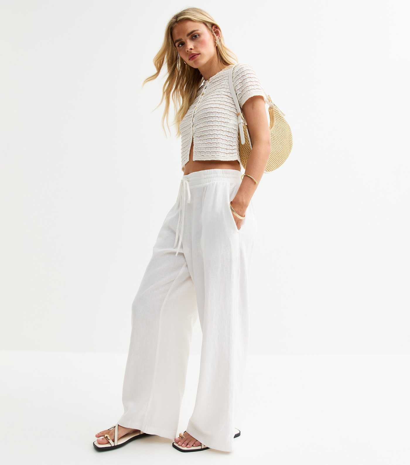 Petite White Linen Blend Drawstring Trousers | New Look | New Look (UK)