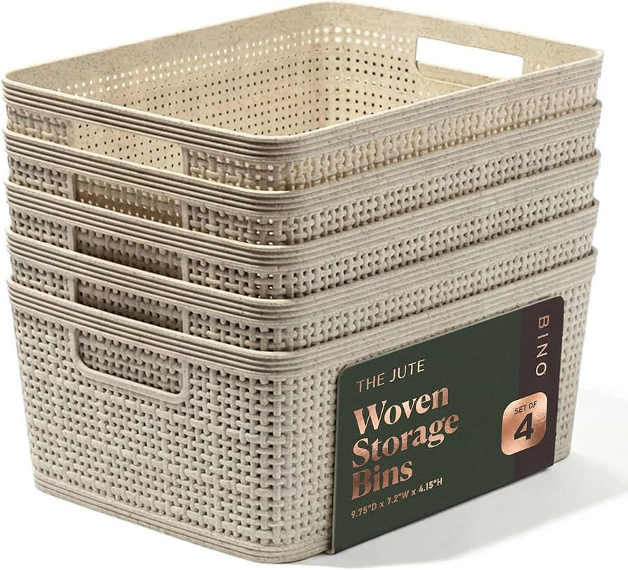 BINO | Woven Plastic Basket | Small (Natural), 5-Pack | THE JUTE COLLECTION | Home Organization, ... | Amazon (US)