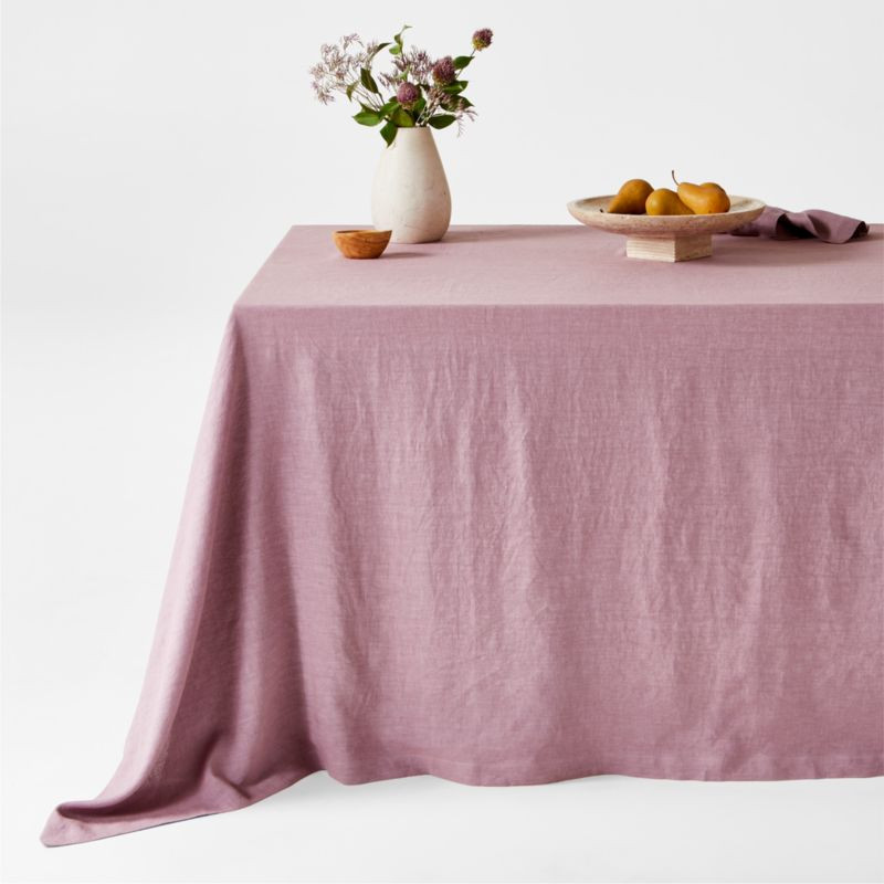 Marin Morning Mauve Oversized European Flax -Certified Linen Tablecloth + Reviews | Crate & Barre... | Crate & Barrel