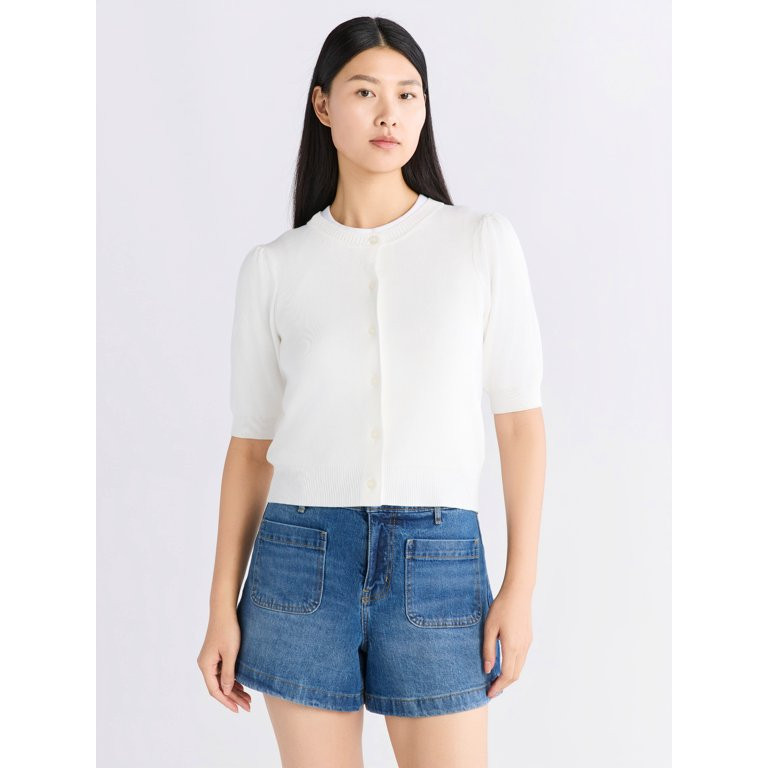 Free Assembly Women's Cardigan Sweater with Puff Sleeves, Lightweight, Size XS-XXL | Walmart (US)