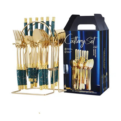 Luxury 24-Piece Stainless Steel Cutlery Set With Ceramic Handles, Includes 4 Main Utensils And Knife Holder, Elegant Dining Gift Box | Wayfair North America