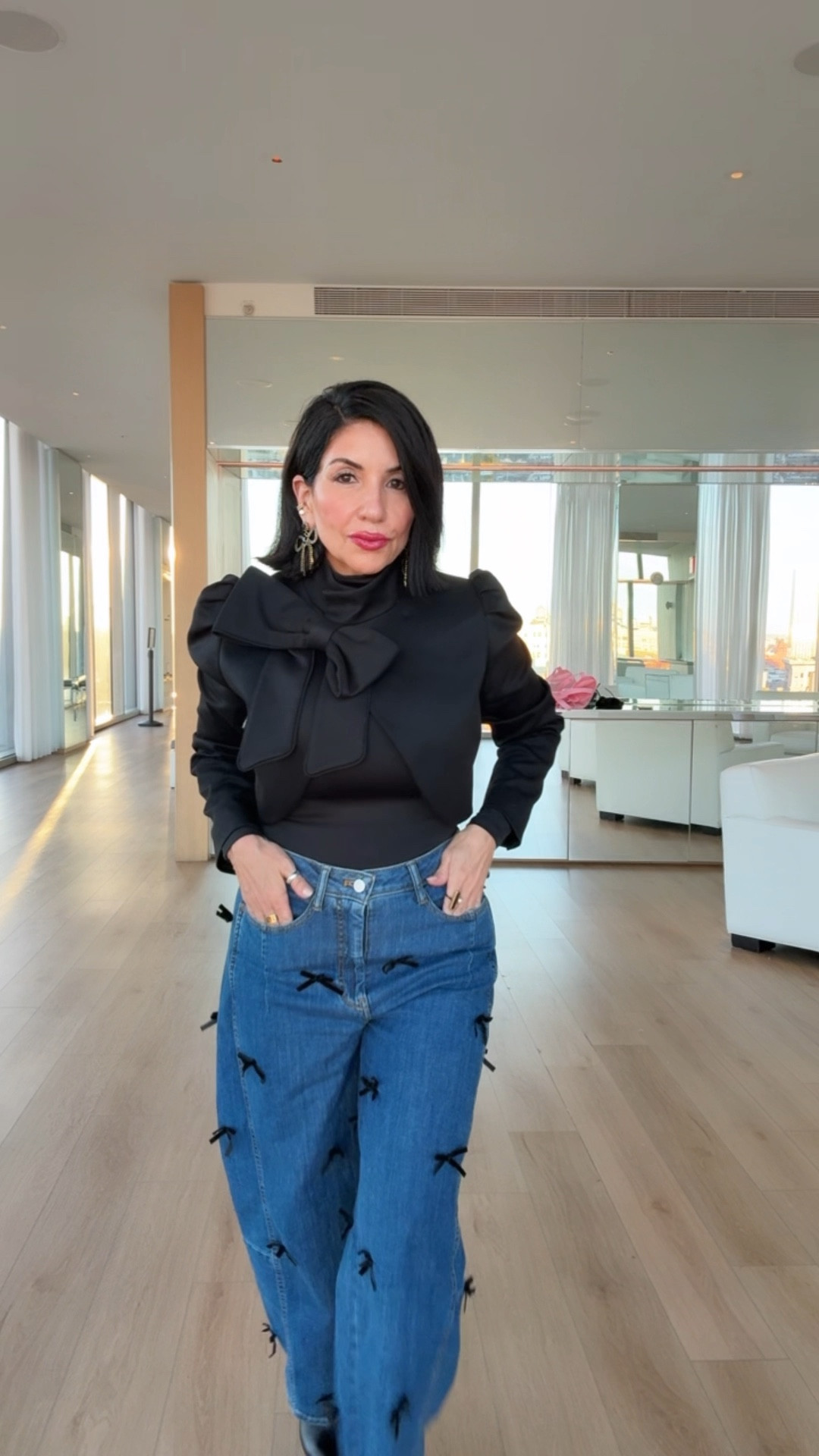 Alice + Olivia Large Bow  Black Jacket 
Bow Barrel Jeans 
Saint Laurent Boots
Bow Gold Earrings 
RMS Lip Oil 


#LTKOver40 #LTKBeauty #LTKStyleTip