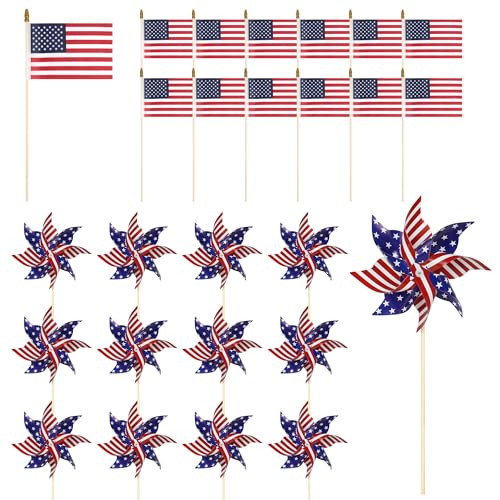 HOOSUN 4th of July Decorations American Flag Patriotic Pinwheels, 24 Pack Fourth of July Outdoor Decor Small Flags on Sticks with Yard Pinwheels,Red White and Blue Decor for Patriotic Party Supplies | Amazon (US)