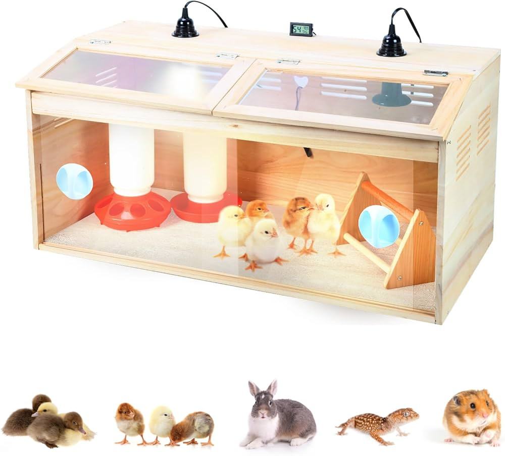 Wooden Chicken Brooder Box Baby Chick Starter Kit with Chick Waterer Feeder Chick Perch Thermomet... | Amazon (US)