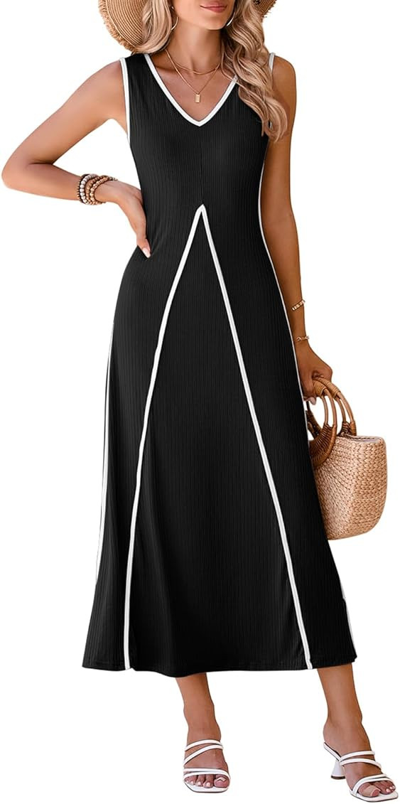 Pink Queen Women's Casual Loose Sundress Long Dress V Neck Sleeveless Backless Maxi Dresses Summe... | Amazon (US)