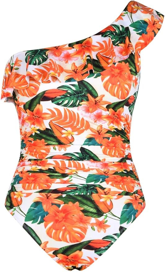 Hilor Women's One Piece Swimsuits One Shoulder Swimwear Asymmetric Ruffle Monokinis Bathing Suits | Amazon (US)