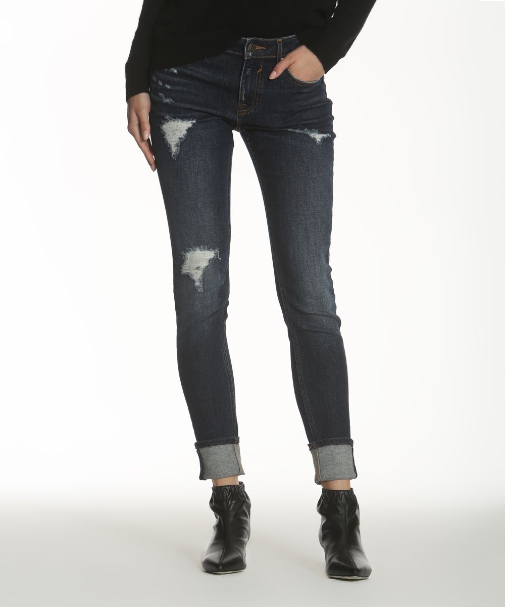 Vigoss Women's Denim Pants and Jeans DARK - Dark Wash Distressed Skinny Jeans - Women & Plus | Zulily