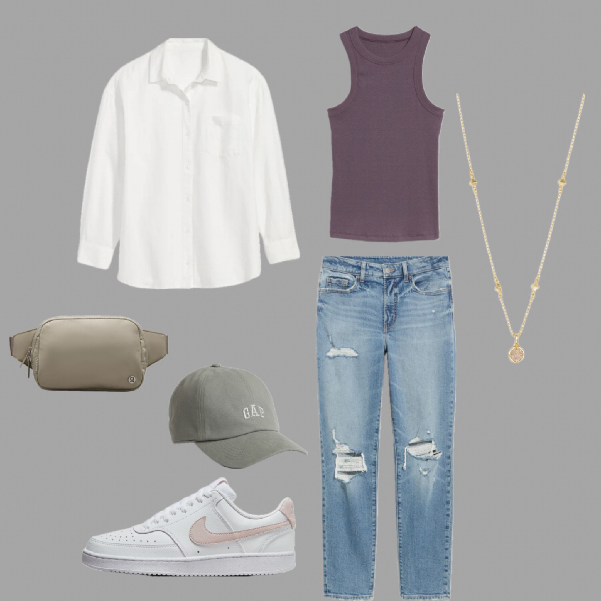 Casual fit, perfect for running errands!
Casual, jeans, cotton blouse, tank,
Sneakers, baseball cap, belt bag, necklace 

#LTKSpringSale #LTKfindsunder100 #LTKstyletip