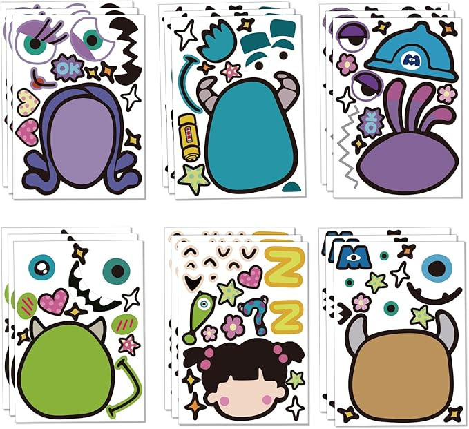 36Pcs Monster Make Your Own Face Stickers, Cartoon Make a face Sticker Game for Monster Themed Bi... | Amazon (US)