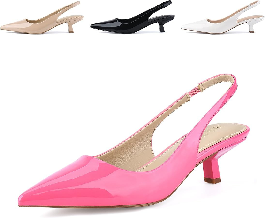 JENN ARDOR Womens Kitten Heels Closed Pointed Toe Elastic Slingback Sexy Low Heels Bridal Wedding... | Amazon (US)