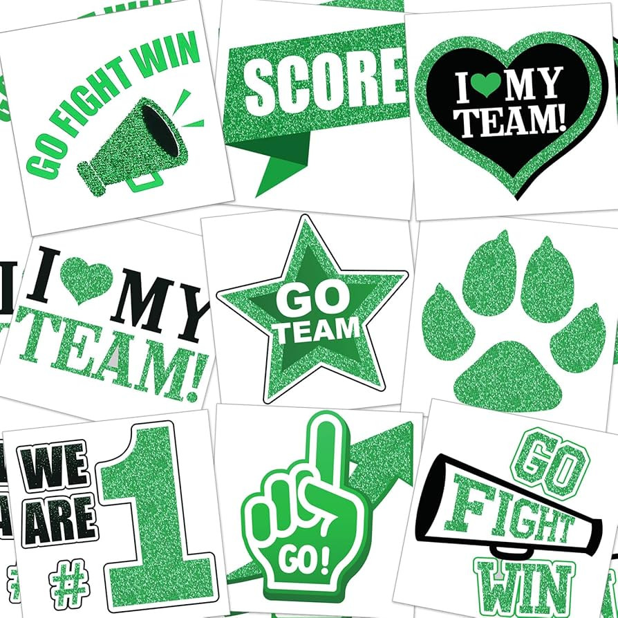 180 Pcs Team Spirit Temporary Tattoo 2", 1.5" Face Body Paw Go Team Cheer Tattoo Removable Glitte... | Amazon (US)