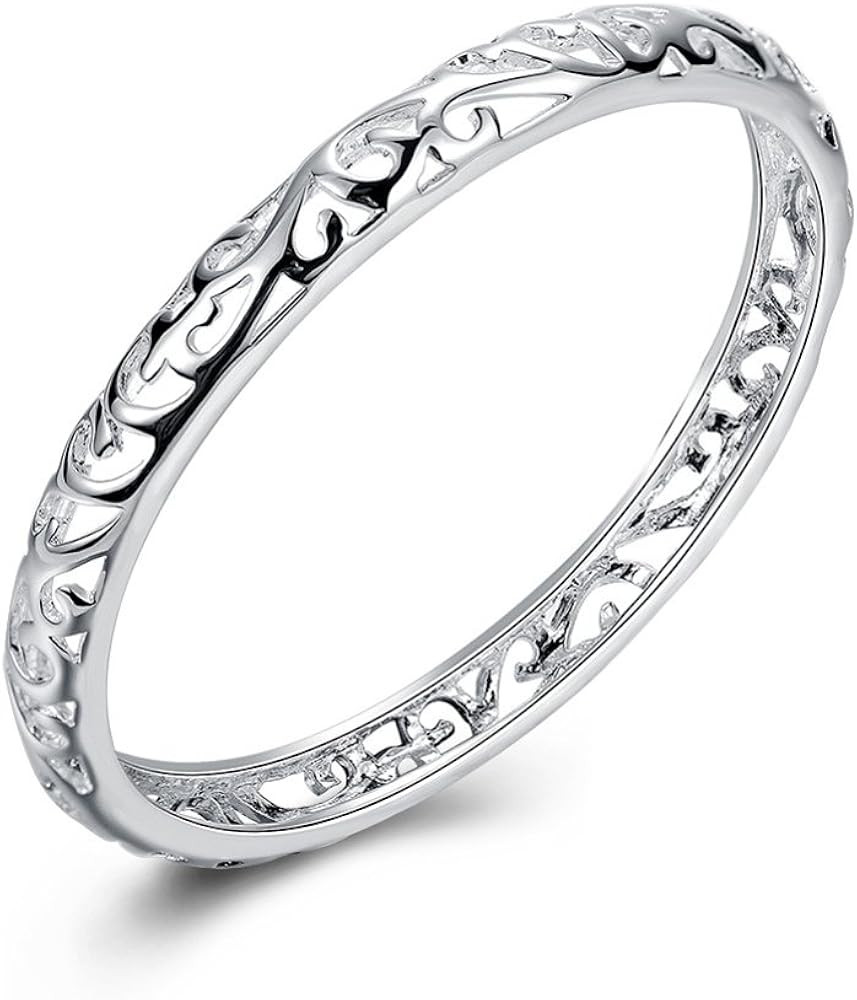 KACON Sterling Silver Bangle Bracelet, Fashion Simple Open Bangles Cuff bracelets for Women | Amazon (US)