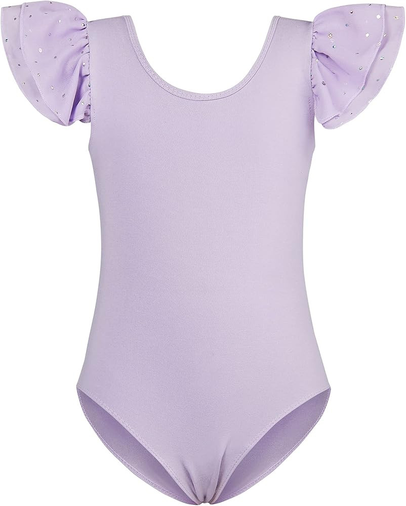 Girls Leotards for Gymnastics/Ballet Dance Sequin Ruffle Sleeve Cotton Unitard Outfits for 4-9T | Amazon (US)