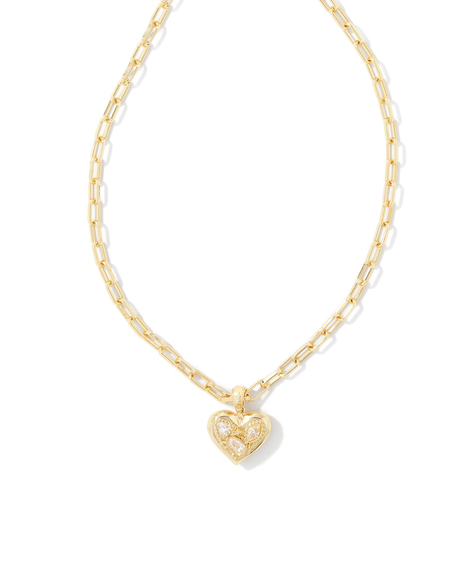 Penny Gold Heart Short Pendant Necklace in White Crystal | Kendra Scott | Kendra Scott
