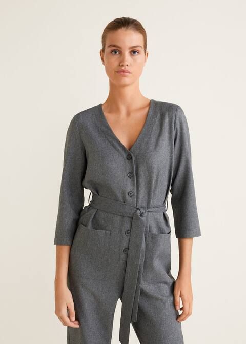 Lange jumpsuit met strik - Dames | MANGO (NL)