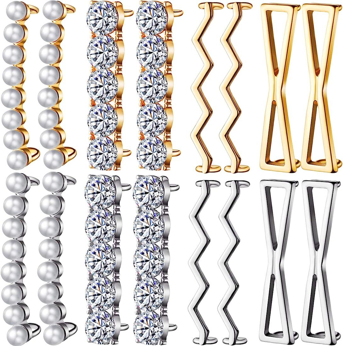 16 Pieces Shoelaces Clips Include 4 Pairs Gold and 4 Pairs Silver DIY Decorative Shoe Clips Charm... | Amazon (US)