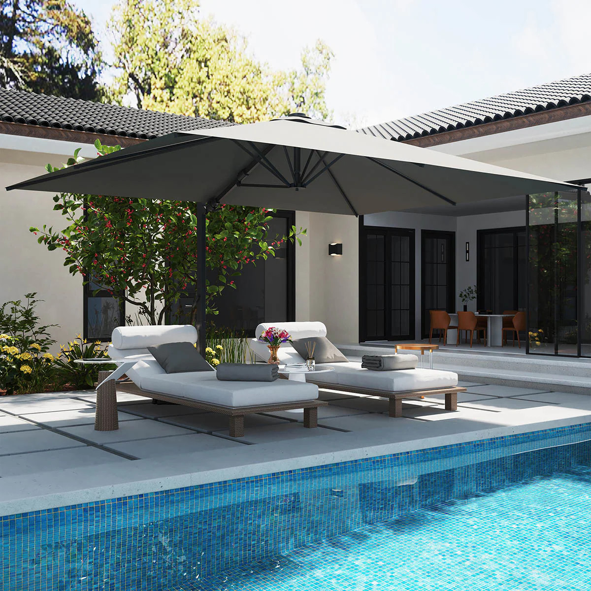 Mondawe 13-ft Aluminum Gray Crank Cantilever Patio Umbrella one_size | MO-MY02GY | Lowe's