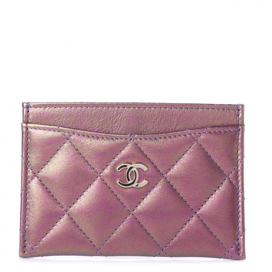 CHANEL Iridescent Lambskin Quilted Card Holder Purple | Fashionphile