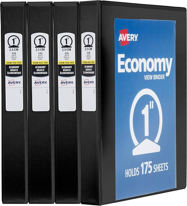 Avery Standard View 3 Ring Binders, 1" Round Rings, 175-Sheet Capacity, 1.4 Inch Wide Spine, Blac... | Amazon (US)