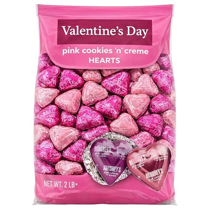 Pink Cookies n' Creme Hearts, Individually Wrapped Chocolate Candy, Valentine's Day Treats 2 POUN... | Amazon (US)