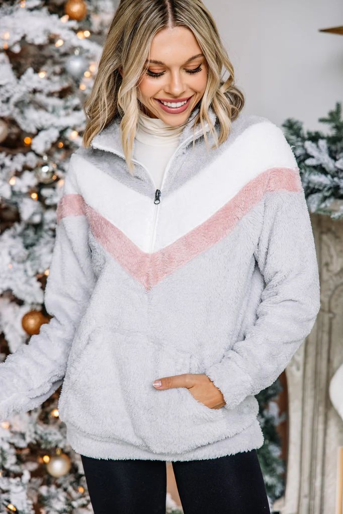 Catching The Vibes Gray Chevron Pullover | The Mint Julep Boutique