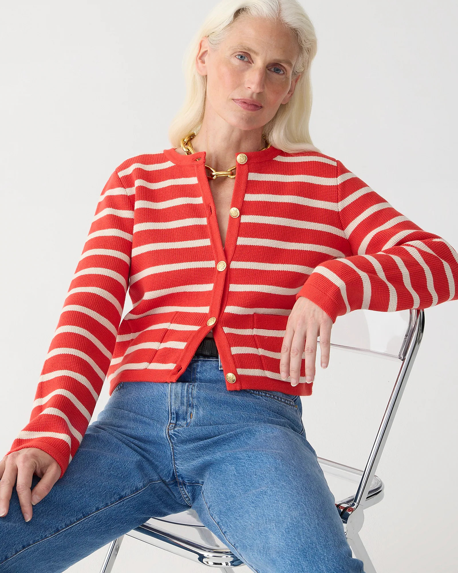 Emilie patch-pocket sweater lady jacket in stripe | J. Crew US