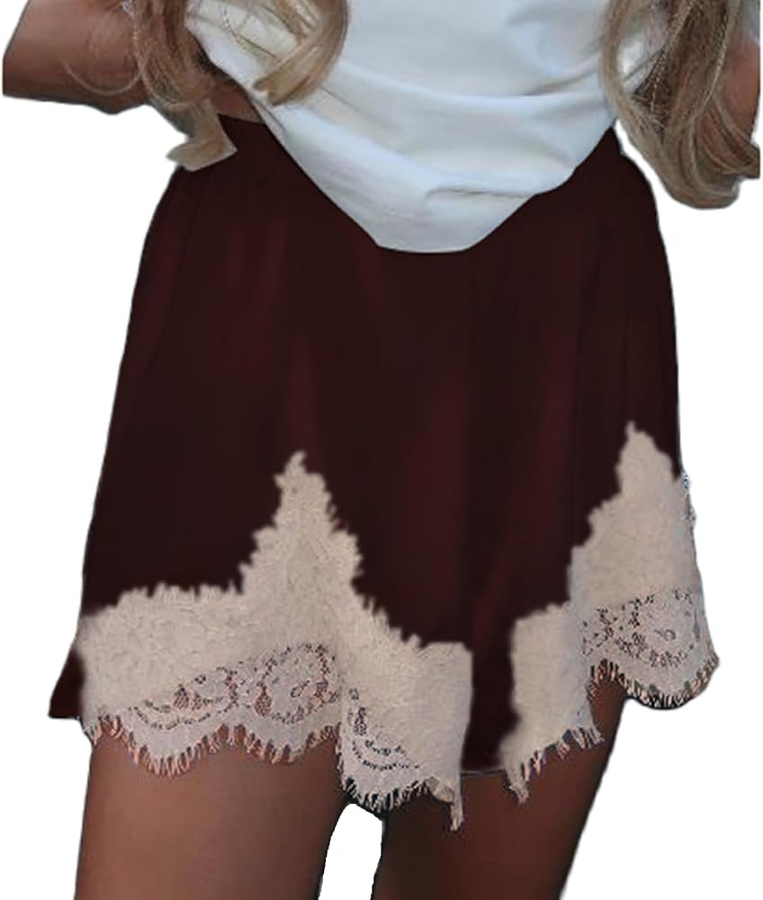 Women Satin Silk Lace Shorts Lace Trim Satin Pettipants Elastic Waist Silk Slip Shorts Lounge Bot... | Amazon (US)